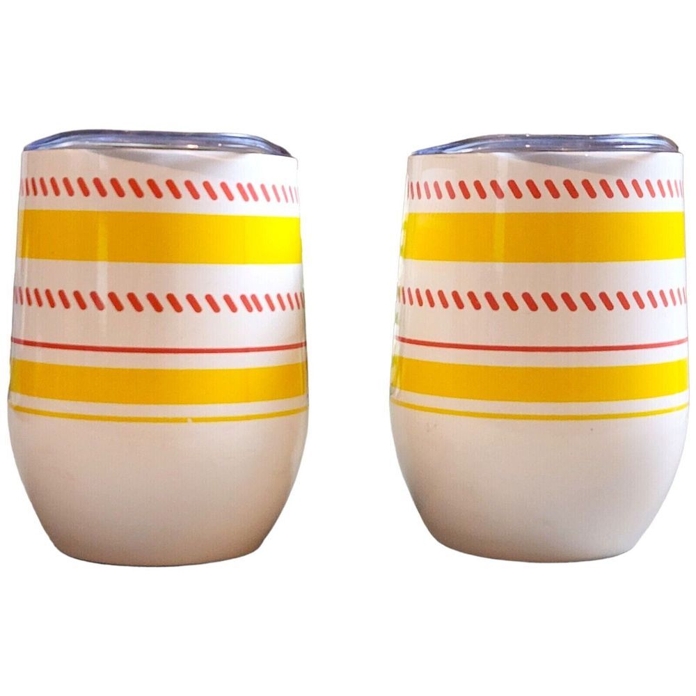 MARTHA STEWART Stainless Steel Striped Stemless Wine Tumbler  Lid 12 oz(lot 2)